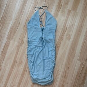 Women’s Light Blue Corset Halter Mini Dress